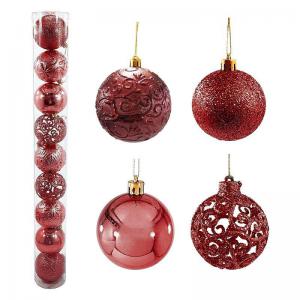 Bola Natal 80Mm Metalizada Textura Arabescos Rena Vinho com 9 Bolas - Rio Master