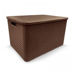Caixa Plástica Organizadora Rattan Decorada Marrom 20 Litros 20X42X29Cm - Arqplast