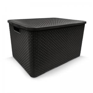 Caixa Plástica Organizadora Rattan Decorada Preto 40 Litros 29X48,5X34,5Cm - Arqplast