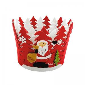 Cestinho Natal Feltro Decorado Pinheiro Vermelho 12X16X16Cm - Wincy Natal