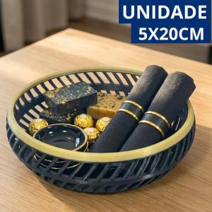 Centro de Mesa Plástico Preto Borda Nude 20Cm Moderno Decorativo