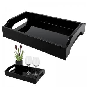 Bandeja Retangular Madeira Preta Vidro 36X26Cm