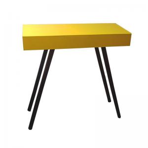 Mesa Aparador Tampo de Vidro Amarelo com Pé de Madeira 80X79X34Cm - Fabri