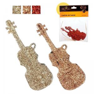 Enfeite Natal Instrumento Musical Vazado com Glitter Sortidos com 3 Unidades 7Cm - Wincy Natal