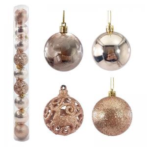 Bola Natal 60Mm Metalizada Textura Geométrica Champagne com 9 Bolas - Rio Master