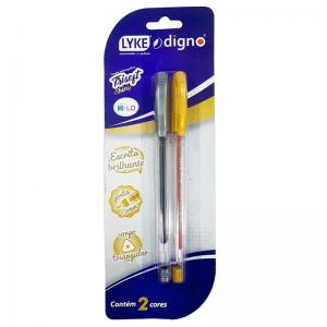 Caneta Esf. 1.0Mm Trisoft Shiny Ouro e Prata com 2 Unidades - Like