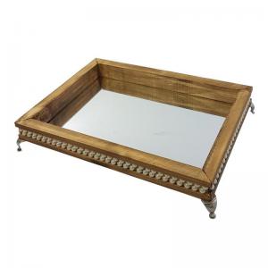 Bandeja de Madeira Rustica Retangular com Pérolas 6,5X37X27Cm - Fabbri