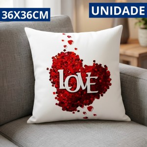 Almofada Pelucia Branca com Frase Love e Coração Vermelho 36x36cm - Pelucinhas