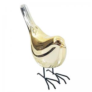 Passaro Ceramica Dourado com Pé de Ferro10X17Cm - Fwb