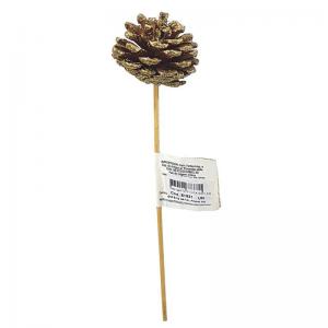 Enfeite Natal Pinha na Vareta com Glitter Dourado - Wincy Natal