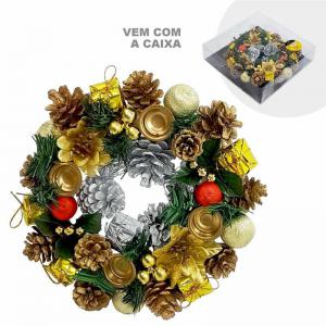 Castical Natalino C/Pinha e Bolas de Natal P/4 Vela 23Cm - Wincy Natal