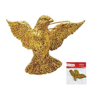 Enfeite Natal Passaro para Pendurar com Glitter Dourado 12Cm