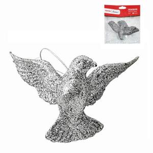 Enfeite Natal Passaro para Pendurar com Glitter Prata 12Cm - Master Christmas