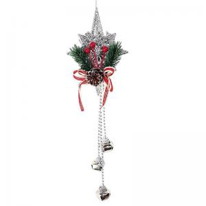 Enfeite Natal Estrela para Pendurar Prata com Guizo 10X34Cm - Master Christmas