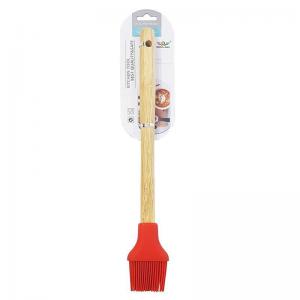 Pincel Culinário Silicone Cabo Madeira Vermelho 26Cm