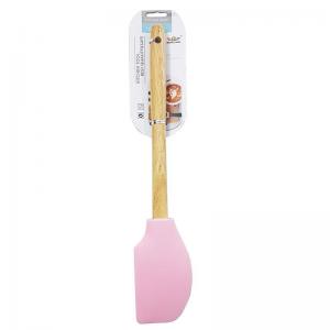 Espátula Silicone Rosa Cabo Madeira 32Cm Cozinha