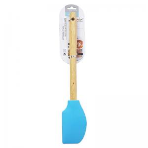 Espátula Silicone Azul Cabo Madeira 32Cm Cozinha