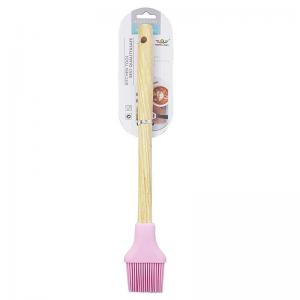 Pincel de Silicone Rosa Cabo Madeira 26Cm Cozinha