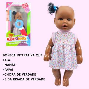 Boneca Colecao Baby Primeiros Sons de Bebe Negra 33Cm - Milk