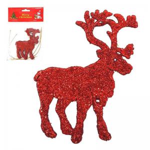 Enfeite Natal Rena para Pendurar com Glitter Vermelha 8Cm com 4 - Centro Oes