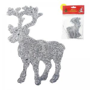 Enfeite Natal Rena para Pendurar com Glitter Prata 8Cm com 4 - Centro Oes