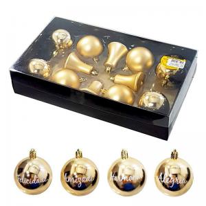 Bola Natal 60Mm com Sino Metalizado e Fosca Champagne Decorado com Frases 8 Unidades - Wincy Natal