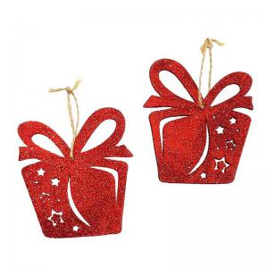 Enfeite Natal Caixa de Presente para Pendurar com Glitter Vermelho 10Cm com 2 - Wincy Natal