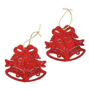 Enfeite Natal Sino para Pendurar com Glitter Vermelho 10Cm com 2 - Wincy Natal