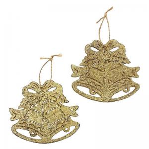 Enfeite Natal Sino para Pendurar com Glitter Dourado 10Cm com 2 - Wincy Natal