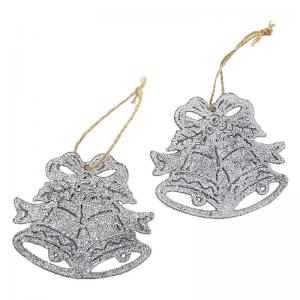 Enfeite Natal Sino para Pendurar com Glitter Prata 10Cm com 2 - Wincy Natal
