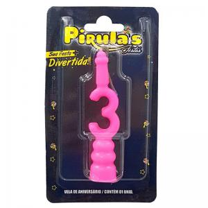 Vela Aniversário Combat Rosa Numero 3 - Pirulas