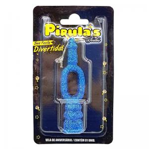 Vela Aniversário Combat com Glitter Azul N.0 - Pirulas