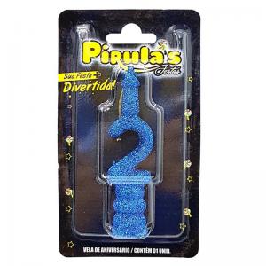Vela Aniversário Combat com Glitter Azul N.2 - Pirulas