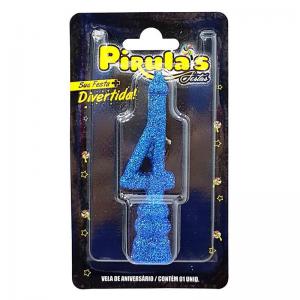 Vela Aniversário Combat com Glitter Azul N.4 - Pirulas