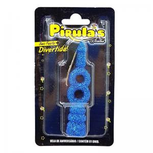 Vela Aniversário Combat com Glitter Azul Numero 8 - Pirulas