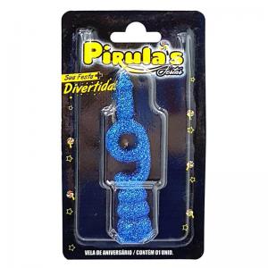 Vela Aniversário Combat com Glitter Azul Numero 9 - Pirulas