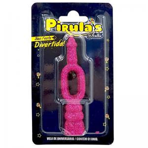 Vela Aniversário Combat com Glitter Pink Numero 0 - Pirulas