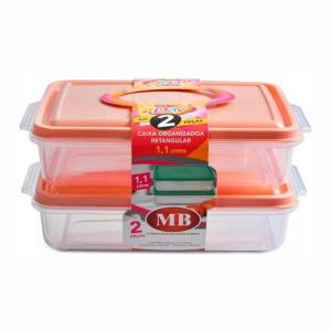 Conjunto de Pote Plástico Shine Retangular com 2 Peças 1,1Ml Cada - Mb Plasticos