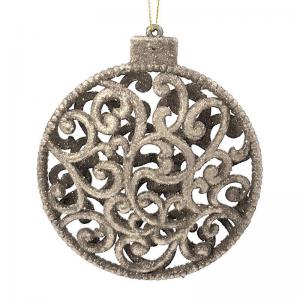 Bola Natal Borda Vazada Champagne com Glitter Unidade - Wincy Natal