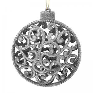 Bola Natal Borda Vazada Prata com Glitter Unidade - Wincy Natal