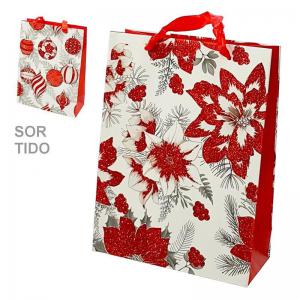 Sacola Presente 24X18 Decor.natal com Glitter Pequena - Fartex