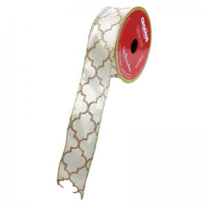 Fita Decorativa Aramada Veludo Vermelho Floco de Neve Dourado 9,14Mx3,8Cm - Cromus