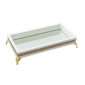 Bandeja de Madeira Branca com Espelho e Strass Retangular 5X26X13Cm - Fabbri