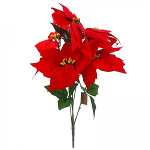 Enfeite Natal Buque Bico de Papagaio Aveludado Vermelho com 5 Galhos 50Cm - Mc Flores
