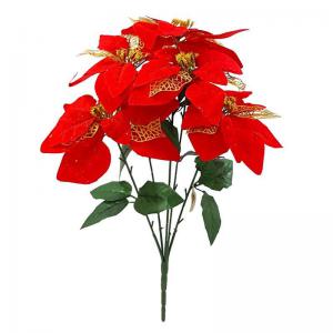 Enfeite Natal Buque Bico de Papagaio Aveludado Vermelho com 5 Galhos 58Cm - Mc Flores