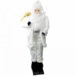 Enfeite Natal Papai Noel em Pe Casaco Branco com Saco de Presente 150Cm - Gravata