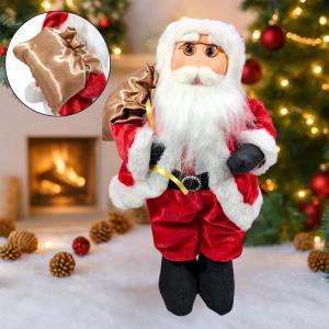 Papai Noel Casaco Vermelho e Dourado C/ Saco Presente 50Cm
