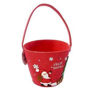 Cesto Natal Feltro Decorado com Alça Corte a Laser Vermelho 15X11X13Cm - Wincy Natal