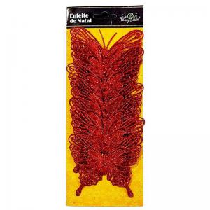 Enfeite Natal Borboleta com Glitter Vermelho 8Cm  - Fartex