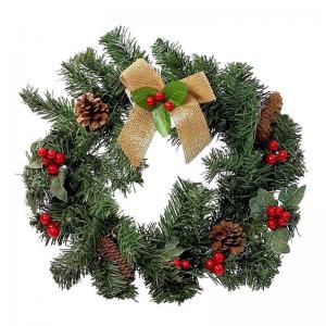 Guirlanda Natal Pinheiro Verde com Berry Vermelha e Pinha 35Cm - Fartex